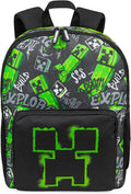 Minecraft Backpacks for Kids Creeper Boy Bag with Zipped Pockets Adjustable Straps Kids Bag for Gaming Travel and School Backpack Boy Gifts (Black, 15.74x11.41x6.69inch)