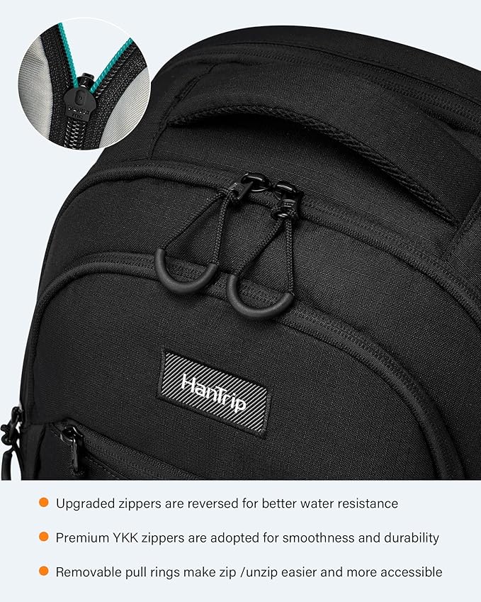 Travel Laptop Backpack for Women Men, 18 Inch Large Work Backpack for Commuter College School Book Bags, Water Resistant Backpack with Luggage Strap Water Bottle Pocket Chest Strap, Black
