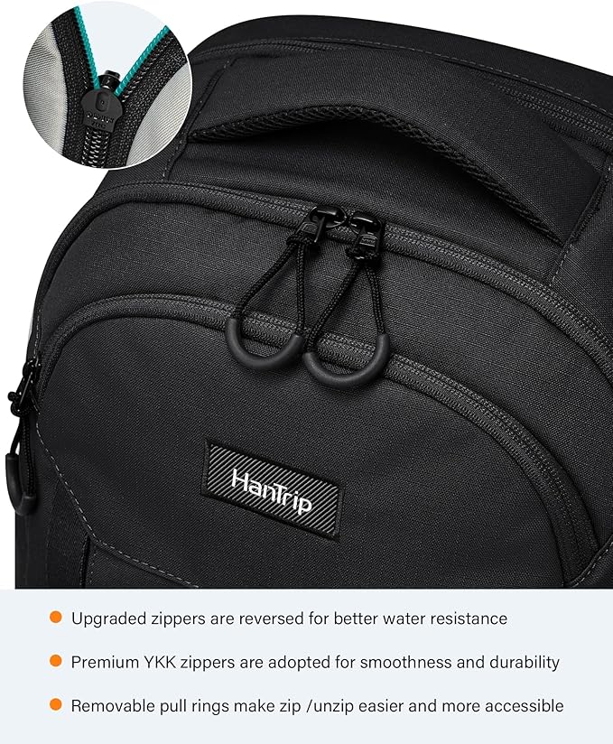 Travel Laptop Backpack Carry On, 18 Inch Large Work Backpack School Book Bags, Light Water Resistant Backpacks for Women Men with Luggage Strap Water Bottle Pocket Chest Strap, Black