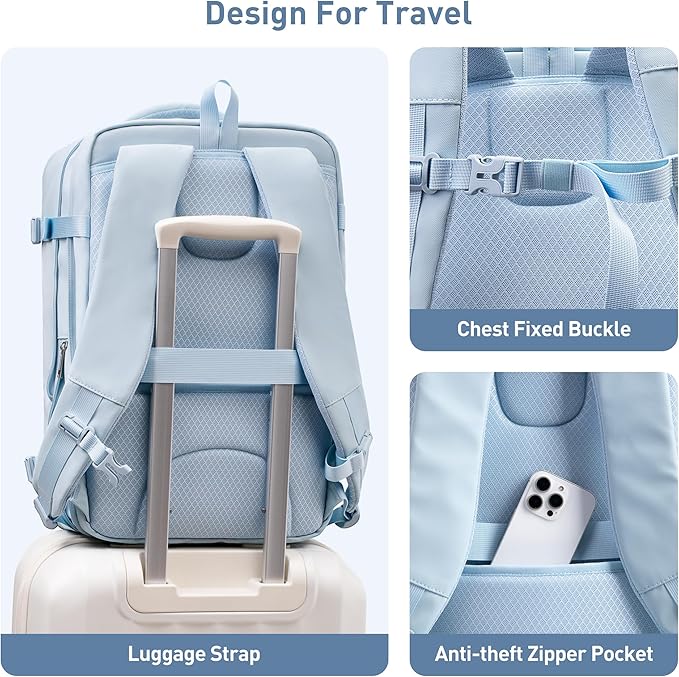 SHOWKOO Laptop Backpack for 17 Inch Laptop, 40L Expandable Large Capacity Backpack, TSA Carry On Travel Backpack with Padded Laptop Compartment, Water-Resistant College & Commuter Bag, Blue