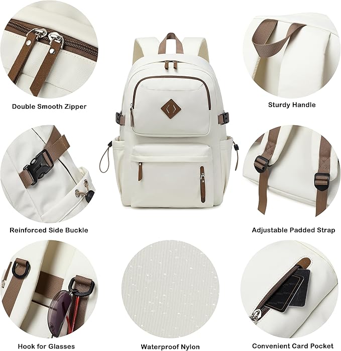 AO ALI VICTORY laptop backpack 15.6 inch anti theft travel backpacks for men and women large college bookbag work business daypack middle high school bag for girls boys teens students beige