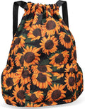 Drawstring Backpack for Women Drawstring Gym Bag Water Resistant Small Cinch Sack Pull String Backpack Bag (Sunflower)