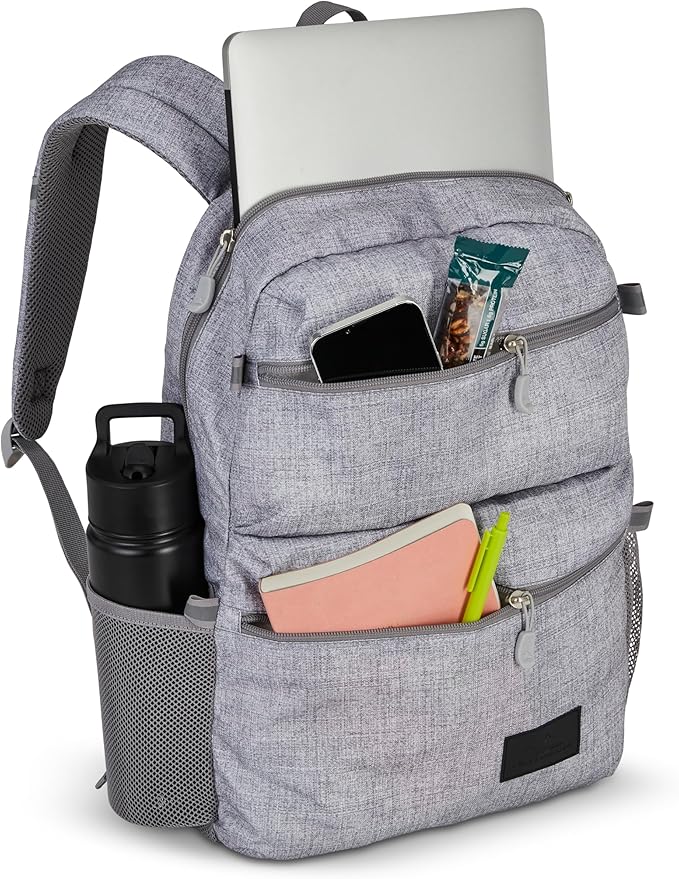 High Sierra Everclass Backpack - Travel or Work Laptop Bookbag with 360° Reflectivity, Dual Water Bottle Pockets & Fits Laptops Up To 15.6”, One Size, Silver Heather