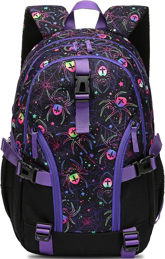 BLUEFAIRY High School Backpack for Girls Boys Middle School Bookbag for Kids Back to School Bag for College with Large Compartment Casual Daypack Mochilas para Niñas Adolescentes 18" Black Purple
