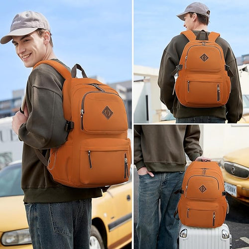 AO ALI VICTORY laptop backpack 15.6 inch anti theft travel backpacks for men and women large college bookbag work business daypack middle high school bag for girls boys teens students brown