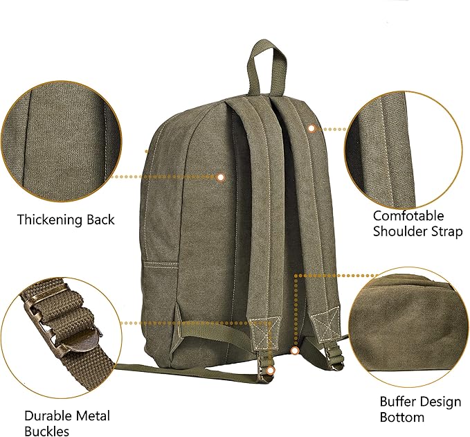 Durable Canvas College Rucksack Laptop Excursion Backpack Travel Notebook School Backpack Bookbag For Men Women Military Green Factory Directly