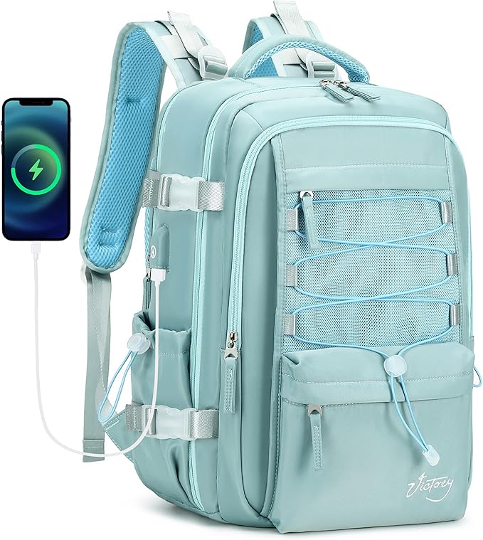 Travel Backpack for Women Men 15.6 Inch Laptop Backpacks with USB Port Carry on Bag Airline Approved Large College School Bookbags Waterproof Work Business Sport Rucksack Casual Daypack (Green)