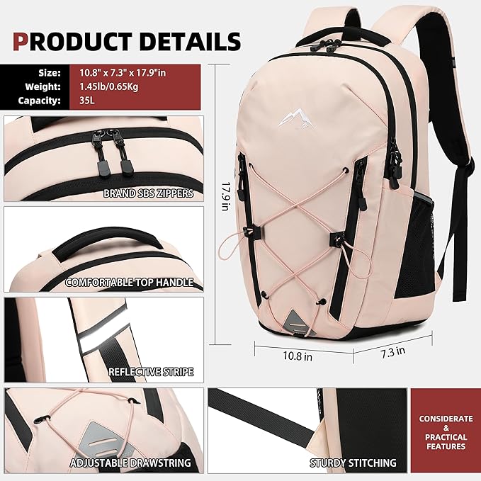 AO ALI VICTORY Women's Laptop Backpack 15.6 inch,Travel Backpack for Men,College Bookbag, Lightweight Outdoor Sport Hiking Back Pack, Everyday Daypack, Pink