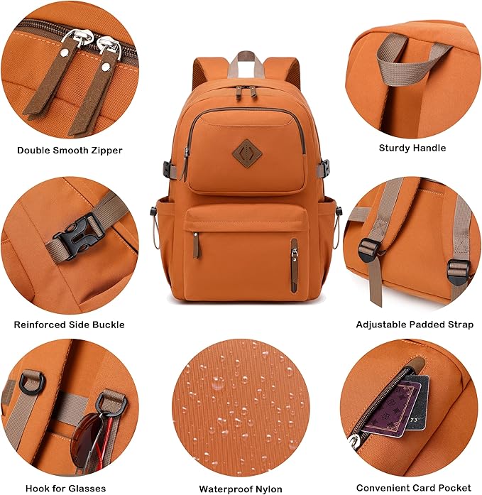 AO ALI VICTORY laptop backpack 15.6 inch anti theft travel backpacks for men and women large college bookbag work business daypack middle high school bag for girls boys teens students brown