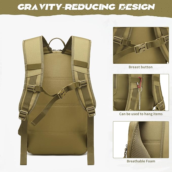 Military Tactical Backpack for Men Army 3 Days Assault Pack Bag with Molle System for Outdoor Adventures (khaki, 30L)