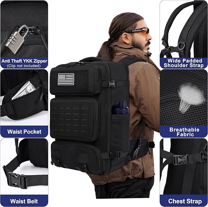 Mens Travel Backpack 40L, TSA Approved Carry On X-Large Backpack with USB Charging Port Durable Water-resistant Convertible Duffle Luggage Bag Large Weekender Bag Daypack Fits 17.3 Inch Laptop