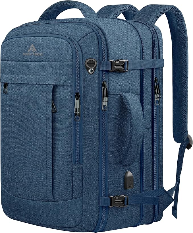 60L Big Capacity Carry On Laptop Backpack Large Travel Backpack for Men, Expandable Water Resistant Overnight Weekender Luggage Gym Daypack Rucksack Traveling Backpack, Traveler Gifts, Blue
