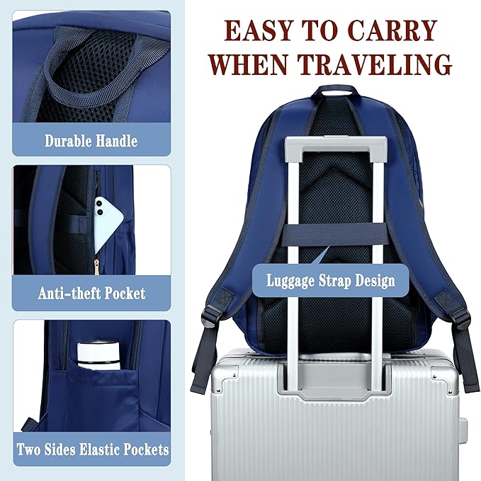 Travel Laptop Backpack for Women 15.6 Inch Computer Backpacks with USB Charging Hole Anti Theft Carry on Bag College Bookbag Large Blue Back Pack for Work Business Traveling Commuter Daypack-Blue