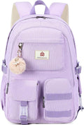Hidds School Backpack for Teens Girls Women 15.6 Inch Laptop College Backpacks Corduroy Kids Bookbag Students Travel Daypack Womens (Purple)