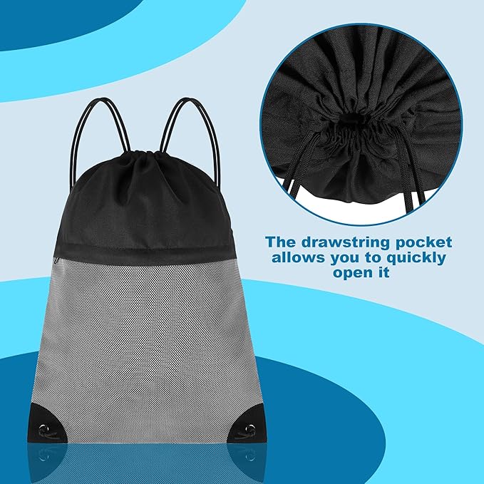 Drawstring Backpack Gym Bag - String Gym Bag for Men & Women, Lightweight Cinch Sports Sackpack for Beach, Travel, Yoga, Swimming, Black Gray