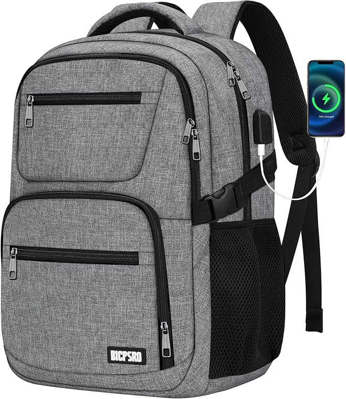 Backpack for Men Women, School Backpack for Boys Girls Teens, Work Business College Backpacks with USB Charging Port, Black Student Bookbag Fits 15.6 Inch Laptop with USB Charging Port, Gifts