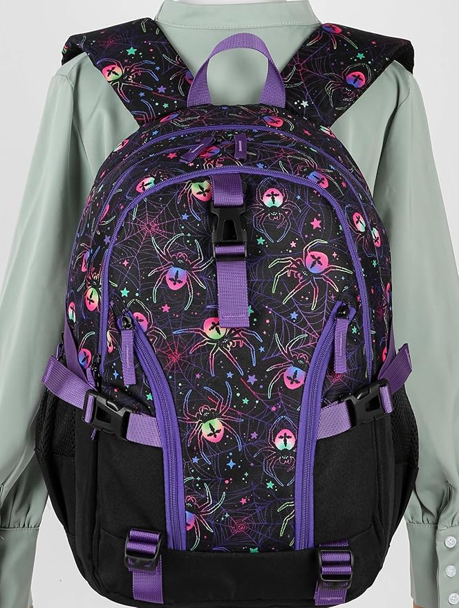 BLUEFAIRY High School Backpack for Girls Boys Middle School Bookbag for Kids Back to School Bag for College with Large Compartment Casual Daypack Mochilas para Niñas Adolescentes 18" Black Purple