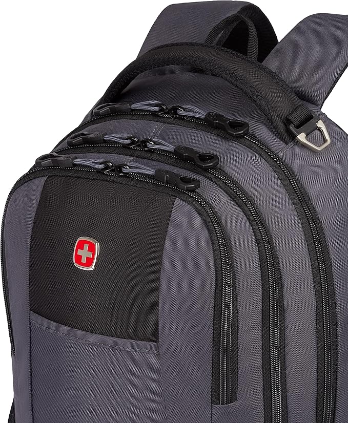 SWISSGEAR Cecil 18-Inch Laptop Backpack Fits 16-Inch Laptop, Travel Daypack with Organizer Pockets, Water Bottle Holders & Padded Straps – Dark Grey/Black