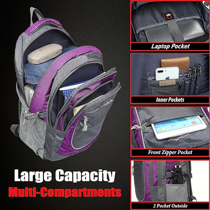ProEtrade Extra Large Backpack Bookbag for College Travel Laptop Business Hiking Backpack Fit Laptop Up to 17 Inch Sturdy Multi Compartment Gifts for Men Women Night Light Reflective (Light Purple A)