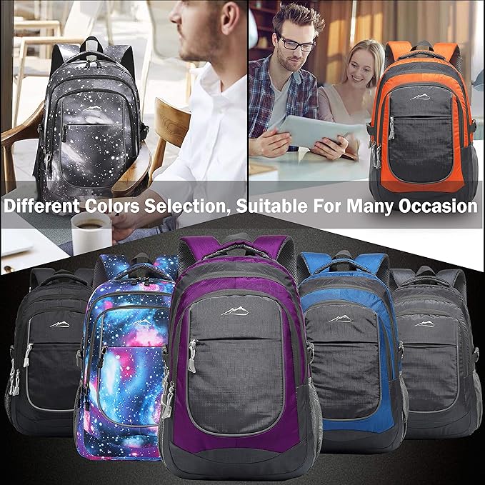 ProEtrade Anti Scratch Fabric Backpack, Black, Unisex, 20"H x 13"W x 8.2"D, 1.6 lb, 8 Pockets, 2 Laptop Compartments, Night Light Reflective Design, Ergonomic Air Flow System