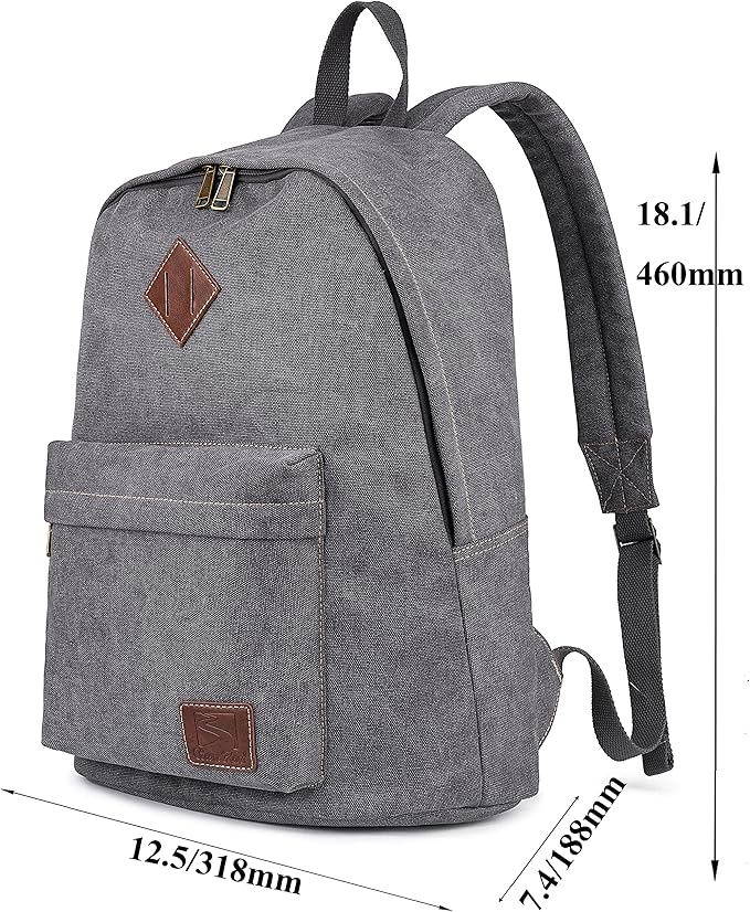 Canvas Laptop Backpack, Durable Rucksack, Travel Bag Fits 15.6 Inch Notebook for Men Women Factory Directly（Gray）